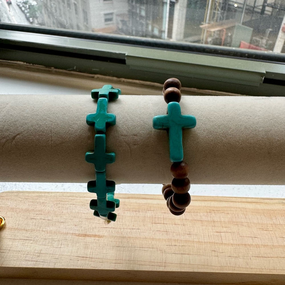 Set of 2 Turquoise Cross Bracelets